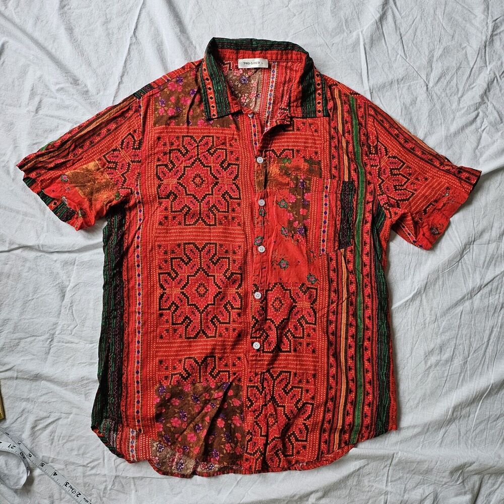 Two-Sided Brand Aztec Floral Pattern Long Sleeve Button Down Shirt Adult L